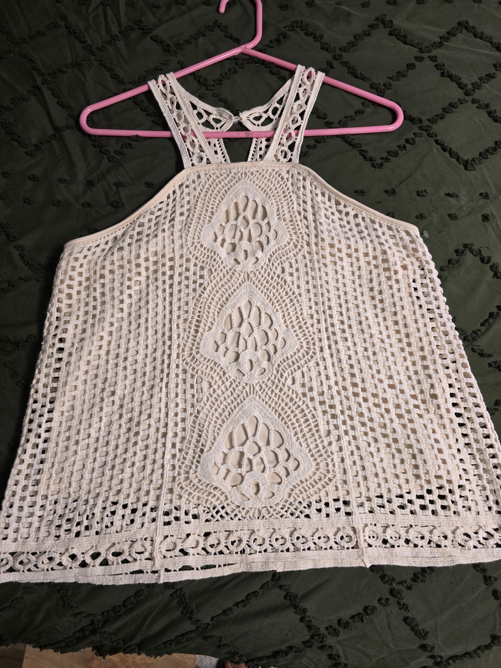 Ultra Pink Cream Crochet Halter Camisole